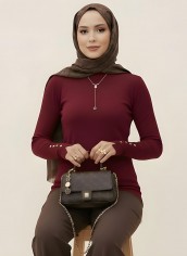 Pamuklu Kol Detaylı Body - Bordo