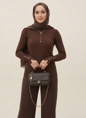 Pamuklu Kol Detaylı Body - Kahverengi