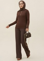 Pamuklu Kol Detaylı Body - Kahverengi