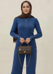 Pamuklu Kol Detaylı Body - Mavi