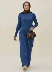 Pamuklu Kol Detaylı Body - Mavi