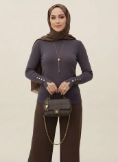 Pamuklu Kol Detaylı Body - Mürdüm