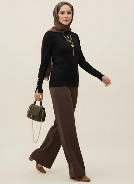 Pamuklu Kol Detaylı Body - Siyah