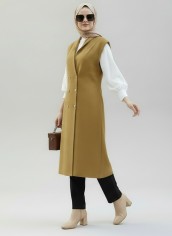 Çift Çelik Örme Yelek - Camel