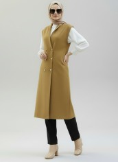 Çift Çelik Örme Yelek - Camel